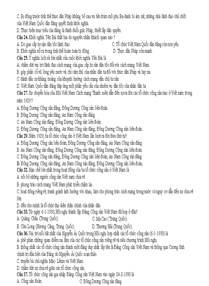 image for page Bộ câu hỏi ôn tập lịch sử việt nam lớp 12 năm 2020