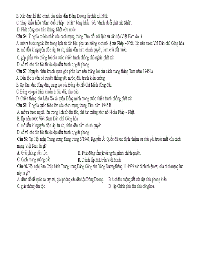 image for page Bộ câu hỏi ôn tập lịch sử việt nam lớp 12 năm 2020
