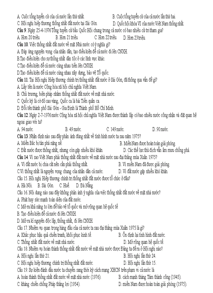 image for page Bộ câu hỏi ôn tập lịch sử việt nam lớp 12 năm 2020