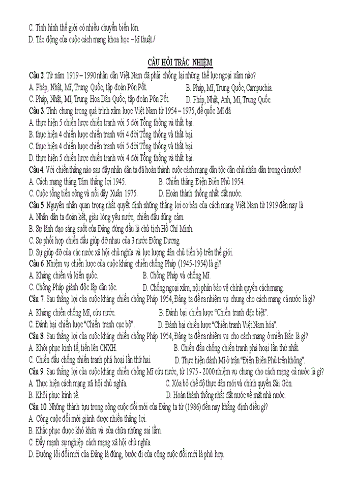image for page Bộ câu hỏi ôn tập lịch sử việt nam lớp 12 năm 2020