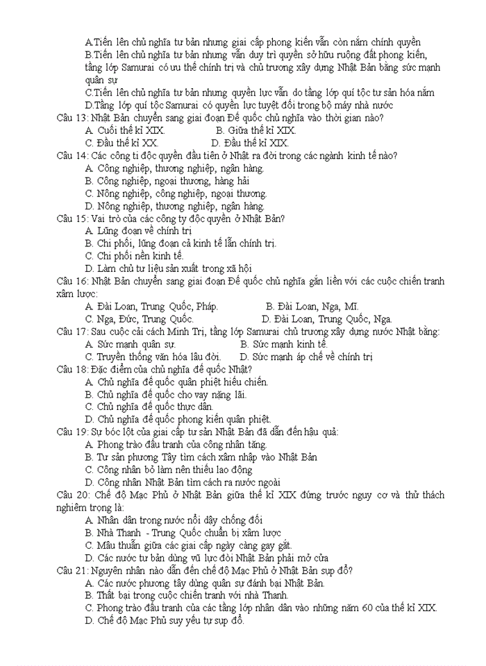 image for page Bộ câu hỏi trắc nghiệm môn lịch sử lớp 11