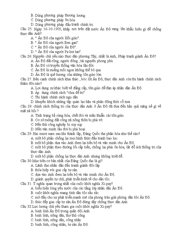 image for page Bộ câu hỏi trắc nghiệm môn lịch sử lớp 11