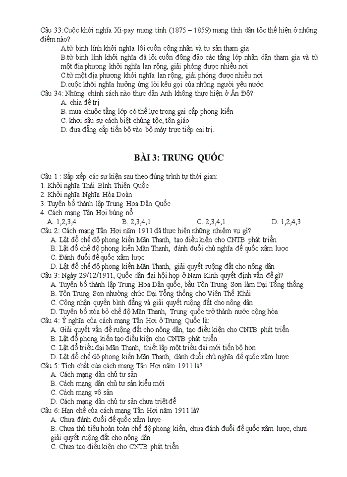 image for page Bộ câu hỏi trắc nghiệm môn lịch sử lớp 11