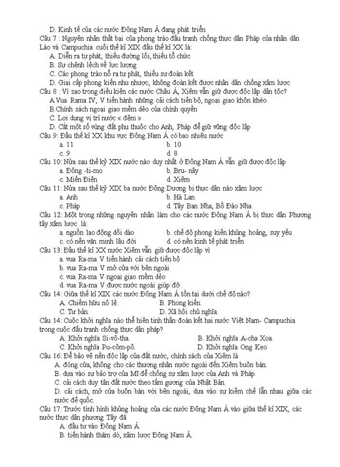 image for page Bộ câu hỏi trắc nghiệm môn lịch sử lớp 11