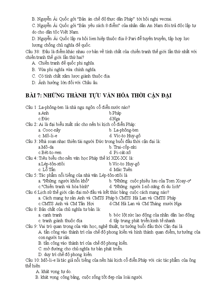 image for page Bộ câu hỏi trắc nghiệm môn lịch sử lớp 11