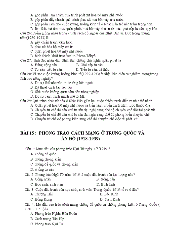 image for page Bộ câu hỏi trắc nghiệm môn lịch sử lớp 11