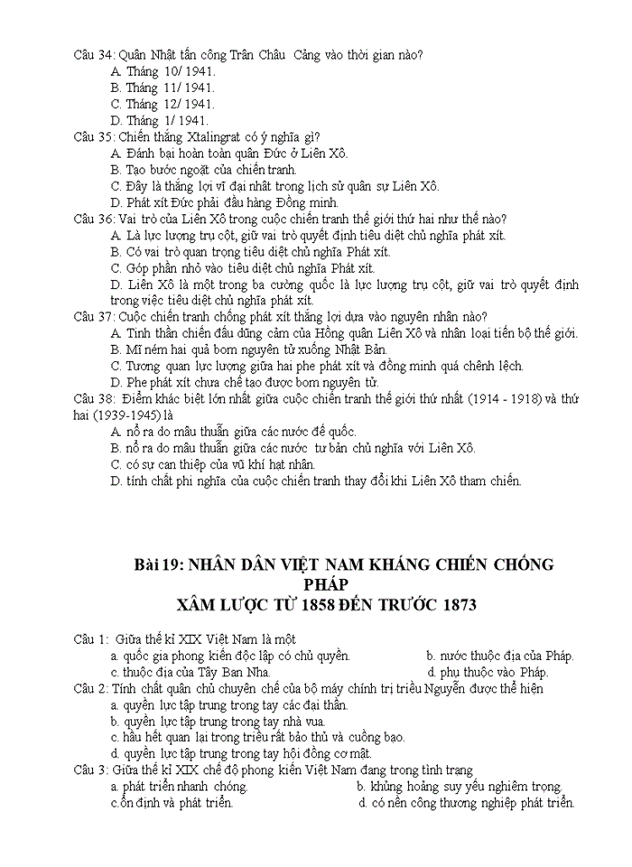 image for page Bộ câu hỏi trắc nghiệm môn lịch sử lớp 11