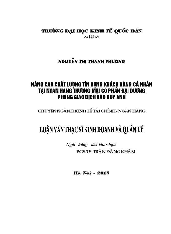 Nâng cao chất lượng tín dụng khách hàng cá nhân tại Ngân hàng thương mại cổ phần Đại Dương – Phòng giao dịch Đào Duy Anh