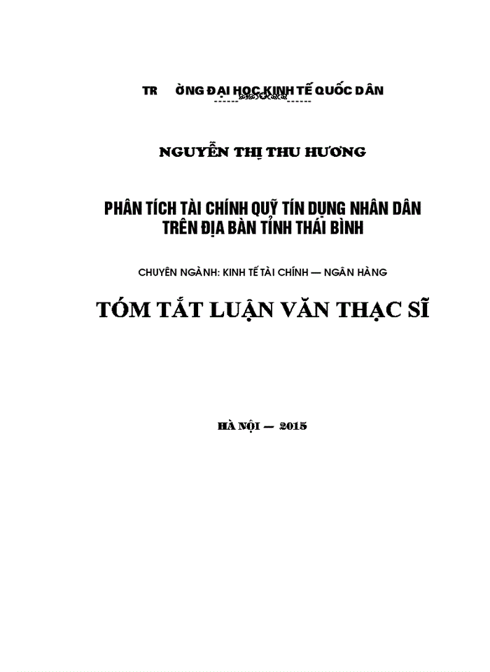 image for page Phân tích tài chính quỹ tín dụng nhân dân trên địa bàn tỉnh Thái Bình