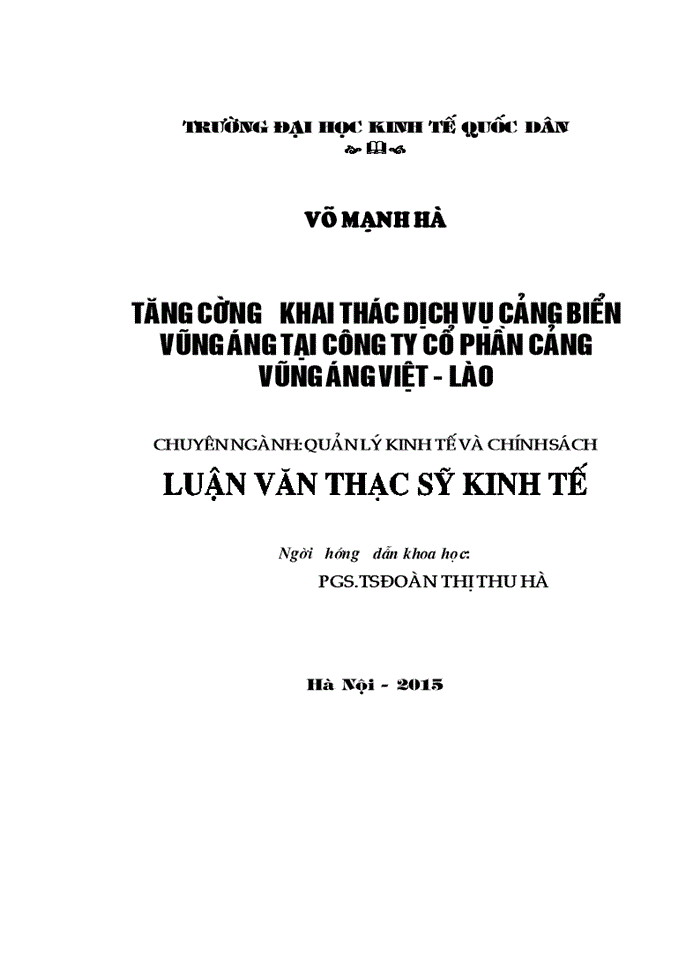 Tăng cường khai thác dịch vụ cảng biển Vũng Áng tại Công ty cổ phần cảng Vũng Áng Việt - Lào