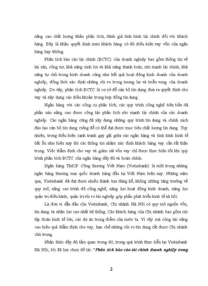 image for page Phân tích báo cáo tài chính doanh nghiệp trong hoạt động cho vay tại Ngân hàng TMCP Công thương Việt Nam – Chi nhánh Hà Nội