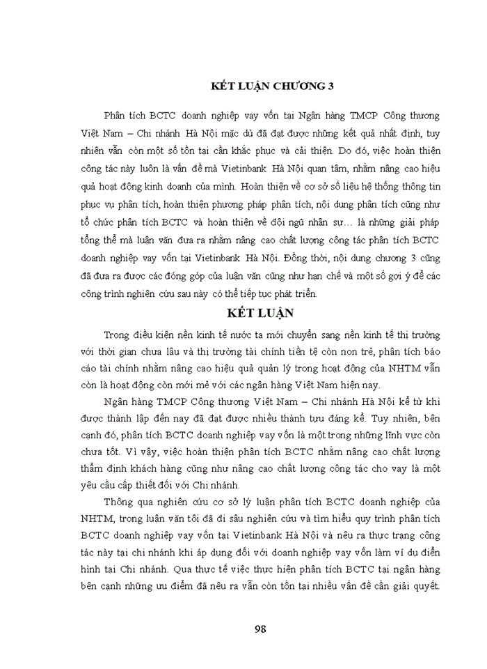 image for page Phân tích báo cáo tài chính doanh nghiệp trong hoạt động cho vay tại Ngân hàng TMCP Công thương Việt Nam – Chi nhánh Hà Nội