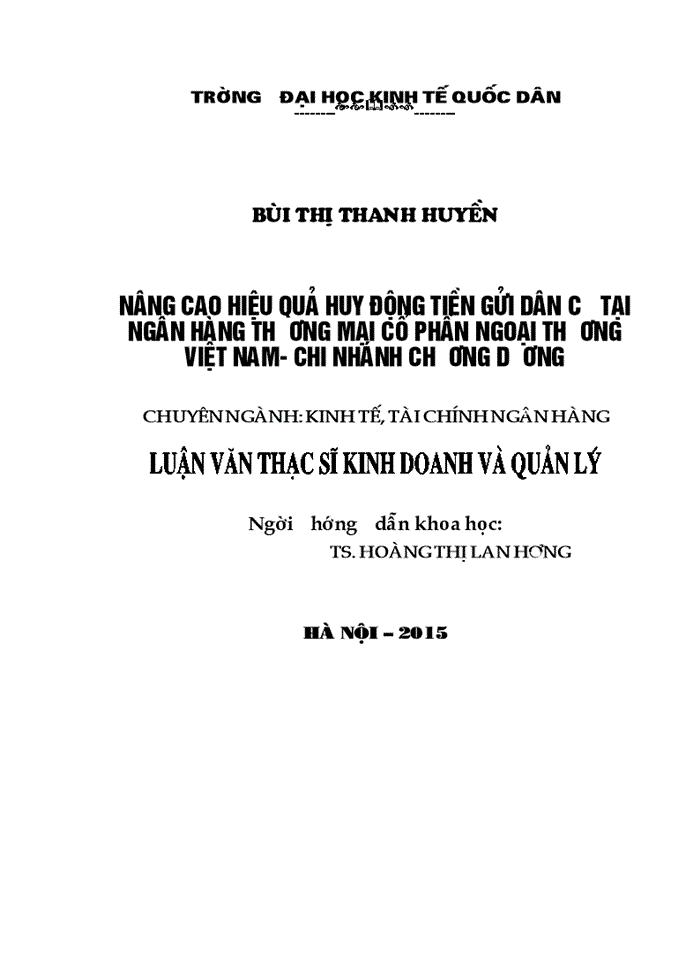 Nâng cao hiệu quả huy động tiền gửi dân cư tại ngân hàng thương mại cổ phần Ngoại Thương Việt Nam- Chi nhánh Chương Dương