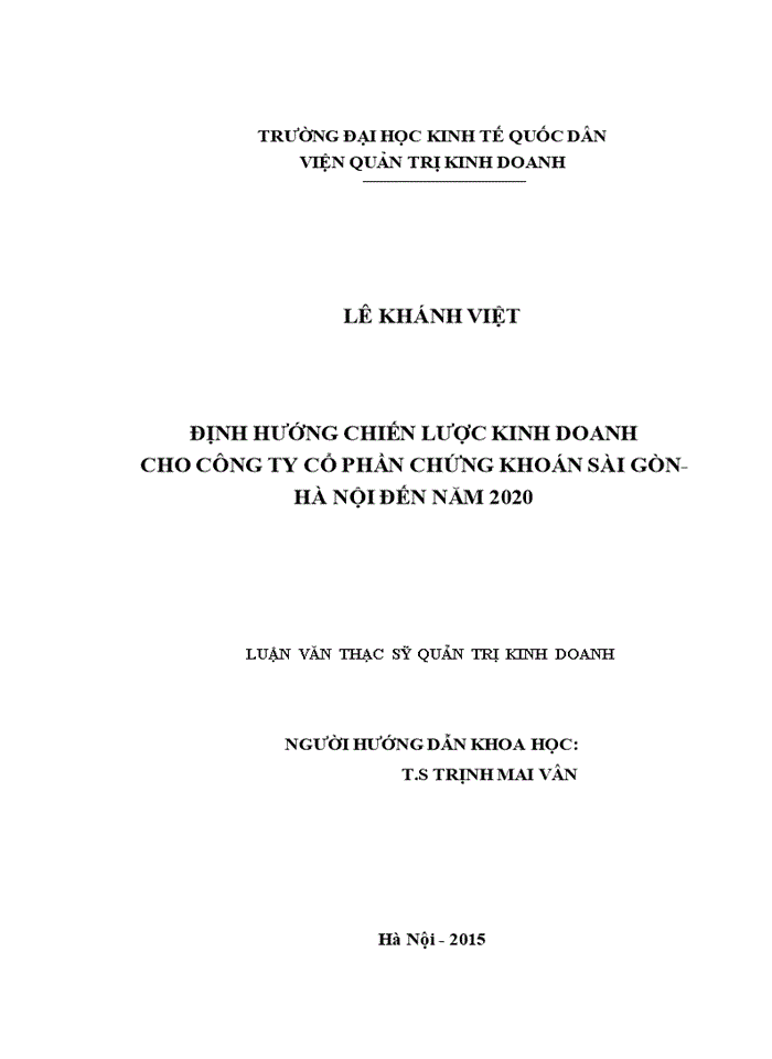 Định hướng chiến lược kinh doanh cho Công ty cổ phần chứng khoán Sài Gòn - Hà Nội đến 2020