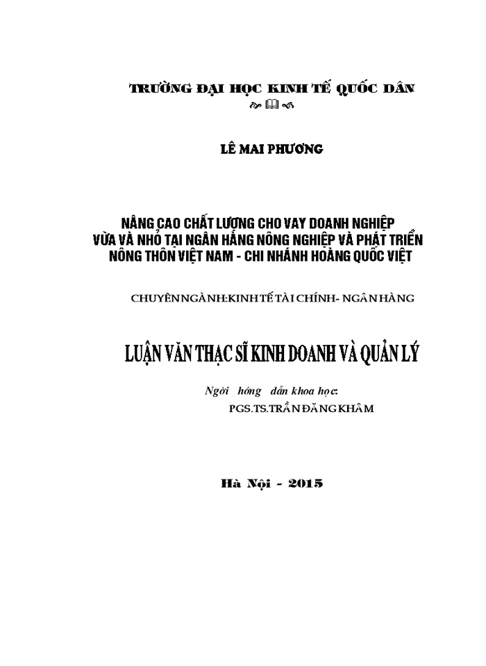 image for page Nâng cao chất lượng cho vay đối với doanh nghiệp vừa và nhỏ của Ngân hàng Nông nghiệp và Phát triển nông thôn chi nhánh Hoàng Quốc Việt
