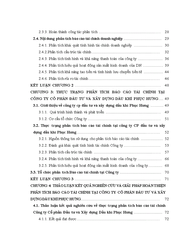 Hoàn thiện phân tích báo cáo tài chính tại công ty cổ phần đầu tư và xây dựng dầu khí Phục Hưng