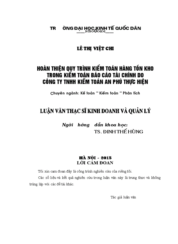 Hoàn thiện quy trình kiểm toán hàng tồn kho trong kiểm toán báo cáo tài chính do công ty tnhh kiểm toán An Phú thực hiện