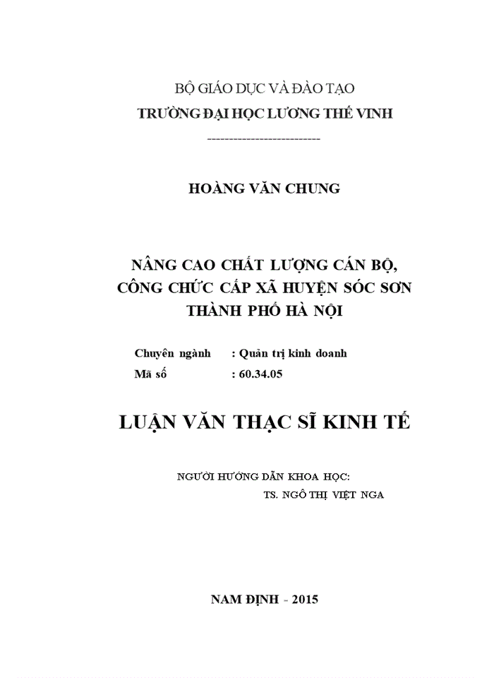 Nâng cao chất lượng cán bộ, công chức cấp xã huyện Sóc Sơn thành phố Hà Nội