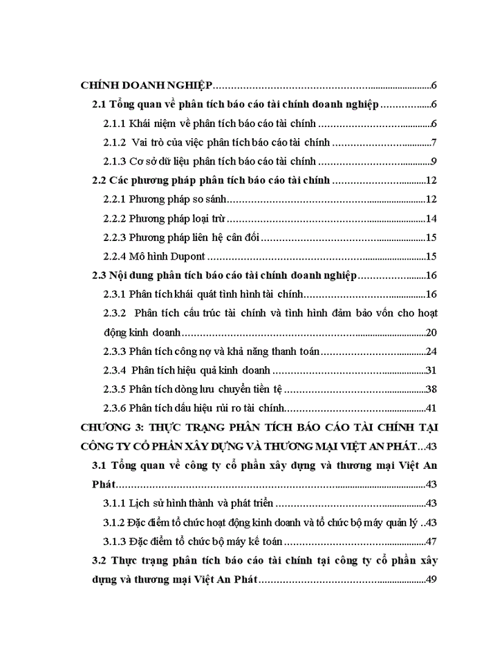 Hoàn thiện phân tích báo cáo tài chính tại công ty cổ phần xây dựng và thương mại VIỆT AN PHÁT