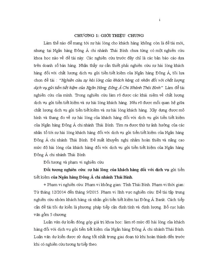 image for page Nghiên cứu sự hài lòng của khách hàng cá nhân đối với chất lượng dịch vụ gửi tiền tiết kiệm của ngân hàng đông á chi nhánh THÁI BÌNH