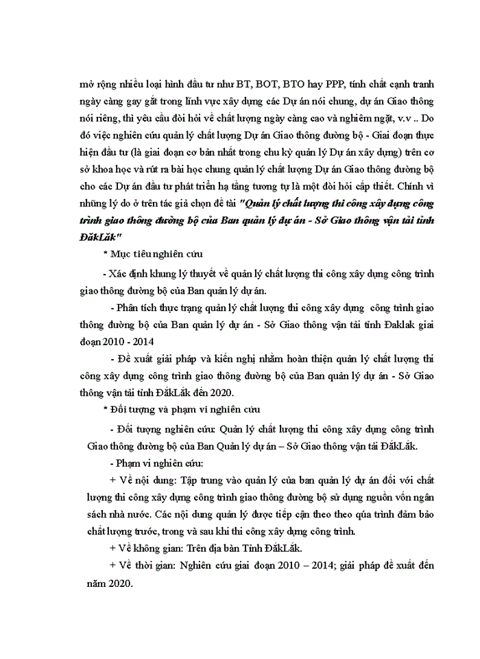 image for page Quản lý chất lượng thi công xây dựng công trình giao thông đường bộ của ban quản lý dự án sở giao thông vận tải ĐẮK LẮK