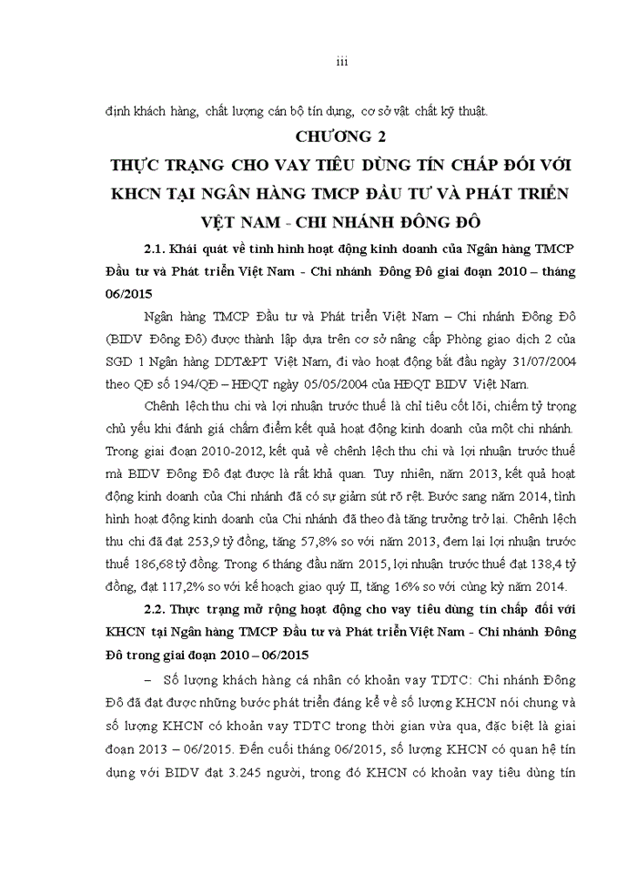 image for page Giải pháp mở rộng cho vay tiêu dùng tín chấp  đối với khcn tại ngân hàng tmcp đầu tư và phát triển việt nam - chi nhánh đông đô