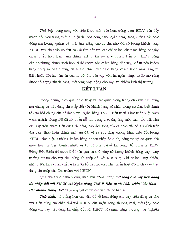 image for page Giải pháp mở rộng cho vay tiêu dùng tín chấp  đối với khcn tại ngân hàng tmcp đầu tư và phát triển việt nam - chi nhánh đông đô