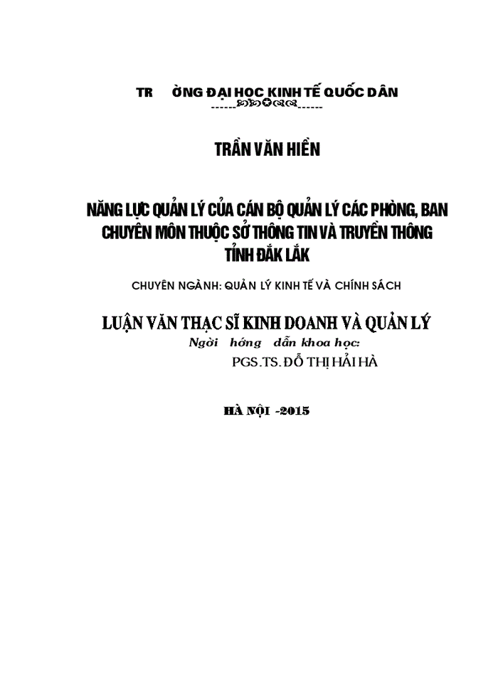 image for page Năng lực quản lý của cán bộ quản lý các phòng, ban chuyên môn thuộc sở thông tin và truyền thông tỉnh ĐẮK LẮK