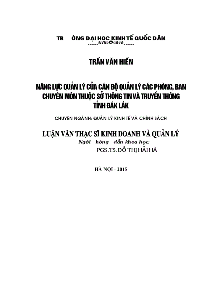 image for page Năng lực quản lý của cán bộ quản lý các phòng, ban chuyên môn thuộc sở thông tin và truyền thông tỉnh ĐẮK LẮK