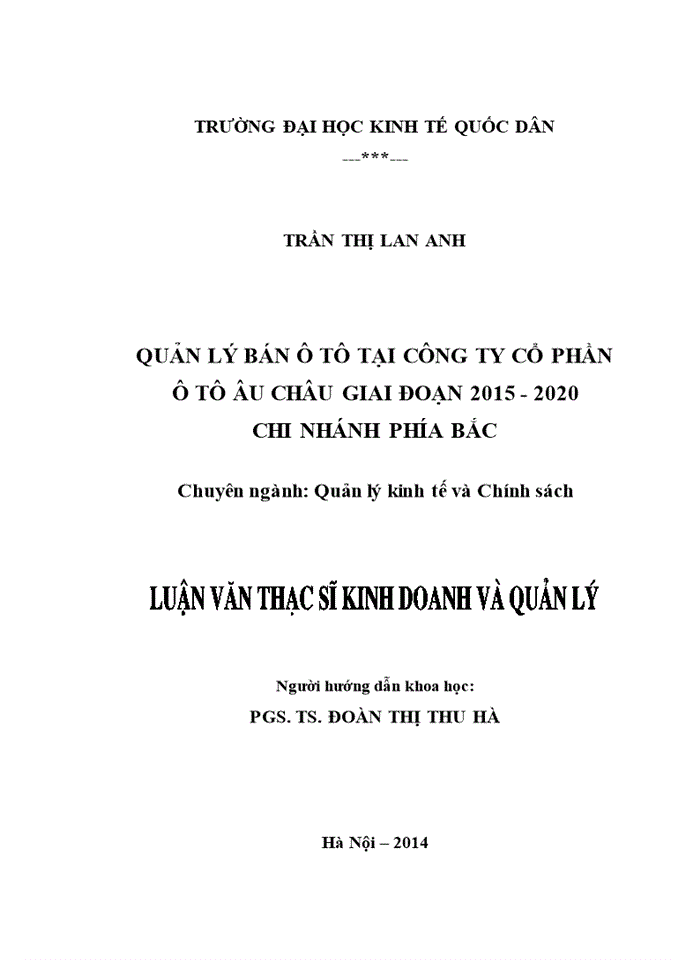 image for page Quản lý bán ô tô tại công ty cổ phần ô tô âu châu giai đoạn 2015 - 2020 chi nhánh phía BẮC