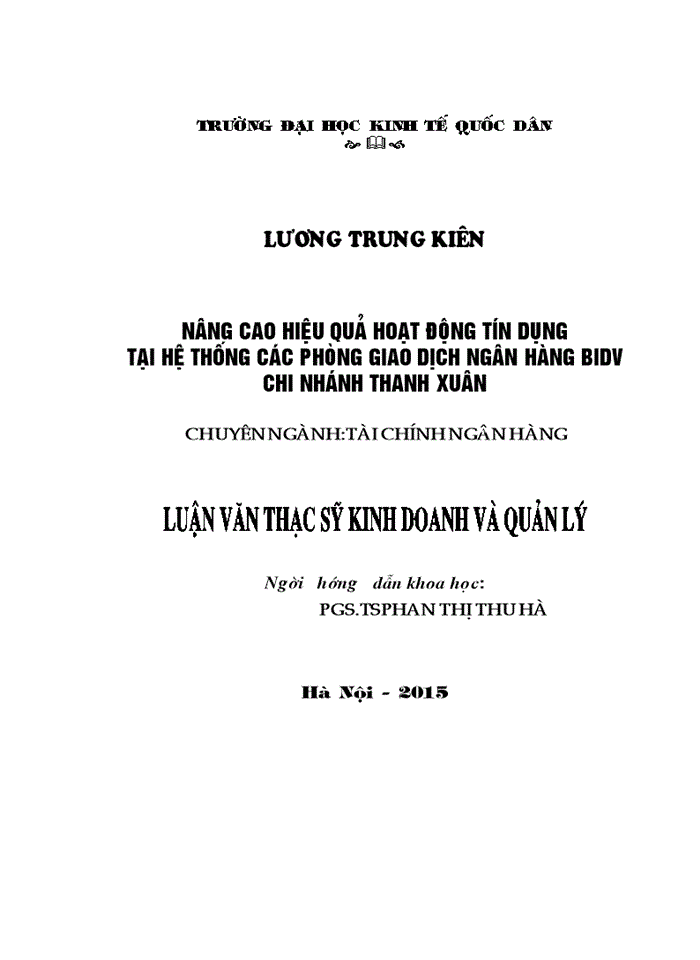 Nâng cao hiệu quả hoạt động tín dụng tại hệ thống các phòng giao dịch ngân hàng BIDV chi nhánh THANH XUÂN