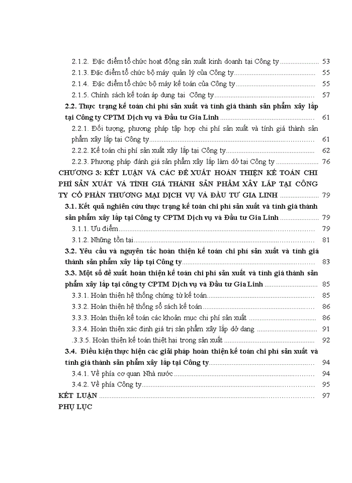 Hoàn thiện kế toán chi phí sản xuất và tính giá thành sản phẩm xây lắp tại công ty cổ phần thương mại dịch vụ và đầu tư GIA LINH