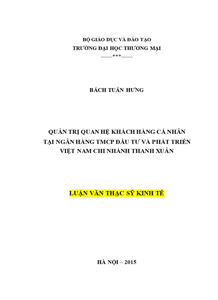 Quản trị quan hệ khách hàng cá nhân tại ngân hàng TMCP đầu tư và phát triển việt nam chi nhánh THANH XUÂN