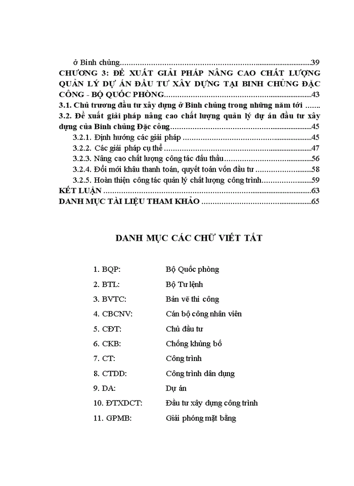 Giải pháp nâng cao chất lượng quản lí dự án đầu tư xây dựng tại ban quản lí dự án binh chủng đặc công