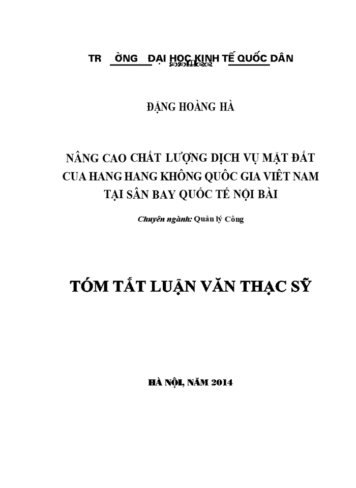 image for page Nâng cao chất lượng dịch vụ mặt đất của Hãng Hàng không quốc gia Việt Nam tại sân bay quốc tế Nội Bài