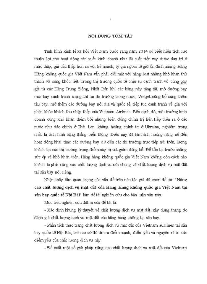 image for page Nâng cao chất lượng dịch vụ mặt đất của Hãng Hàng không quốc gia Việt Nam tại sân bay quốc tế Nội Bài