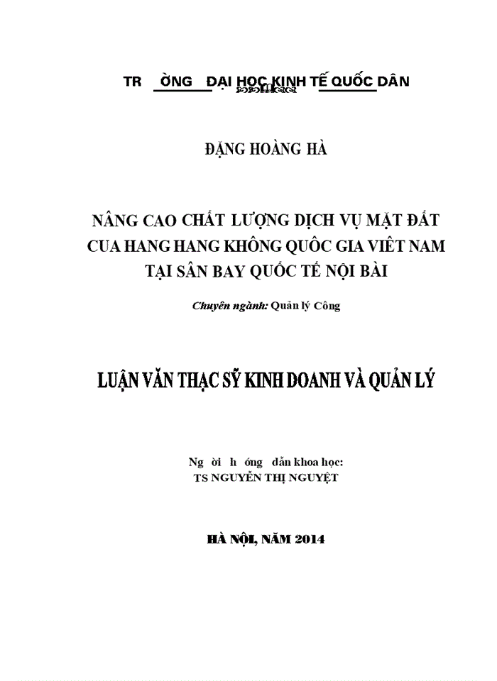 image for page Nâng cao chất lượng dịch vụ mặt đất của Hãng Hàng không quốc gia Việt Nam tại sân bay quốc tế Nội Bài