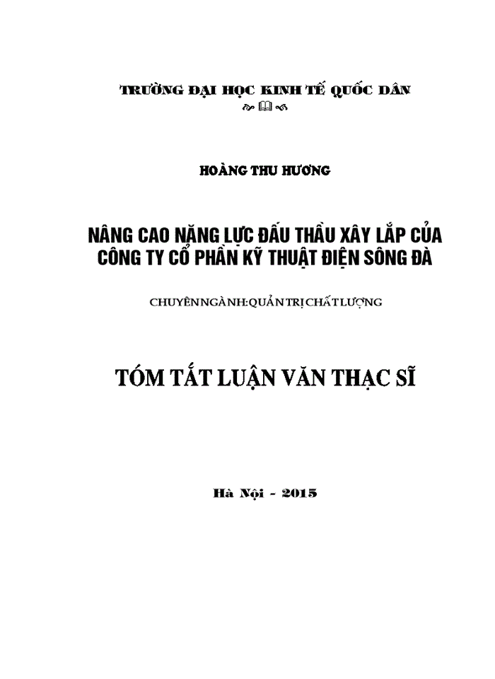 Nâng cao năng lực đấu thầu xây lắp của công ty cổ phần Kỹ thuật điện sông Đà