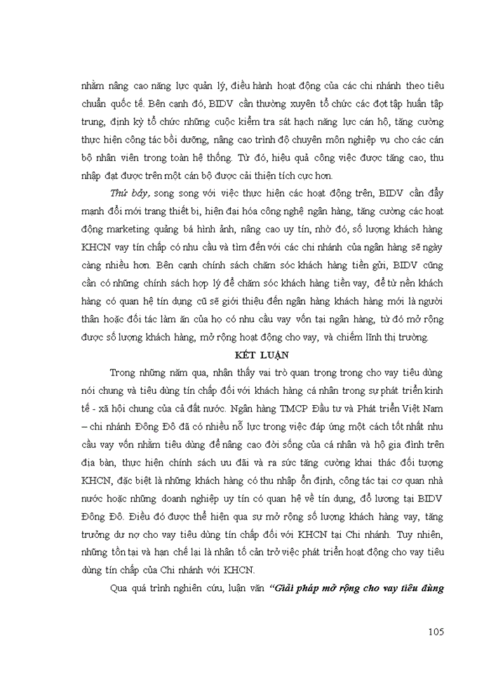 image for page Giải pháp mở rộng cho vay tiêu dùng tín chấp đối với KHCN tại Ngân hàng TMCP Đầu tư và Phát triển Việt Nam – Chi nhánh Đông Đô