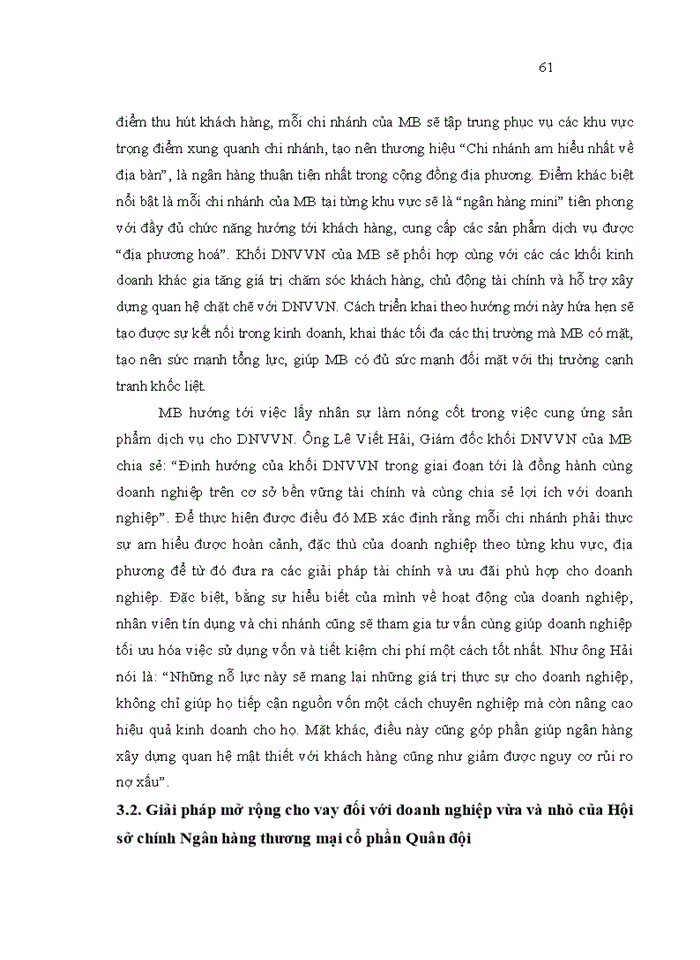 image for page Mở rộng cho vay đối với doanh nghiệp vừa và nhỏ của hội sở chính Ngân hàng thương mại cổ phần Quân đội