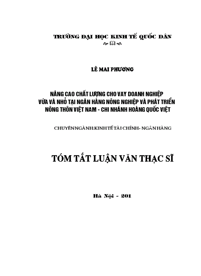 image for page Nâng cao chất lượng cho vay đối với doanh nghiệp vừa và nhỏ của Ngân hàng Nông nghiệp và Phát triển nông thôn chi nhánh Hoàng Quốc Việt