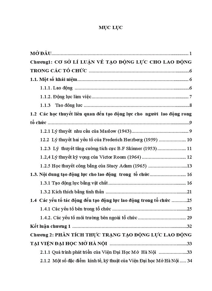 Hoàn thiện công tác tạo động lực cho đội ngũ cán bộ, giảng viên của Viện Đại Học Mở Hà Nội