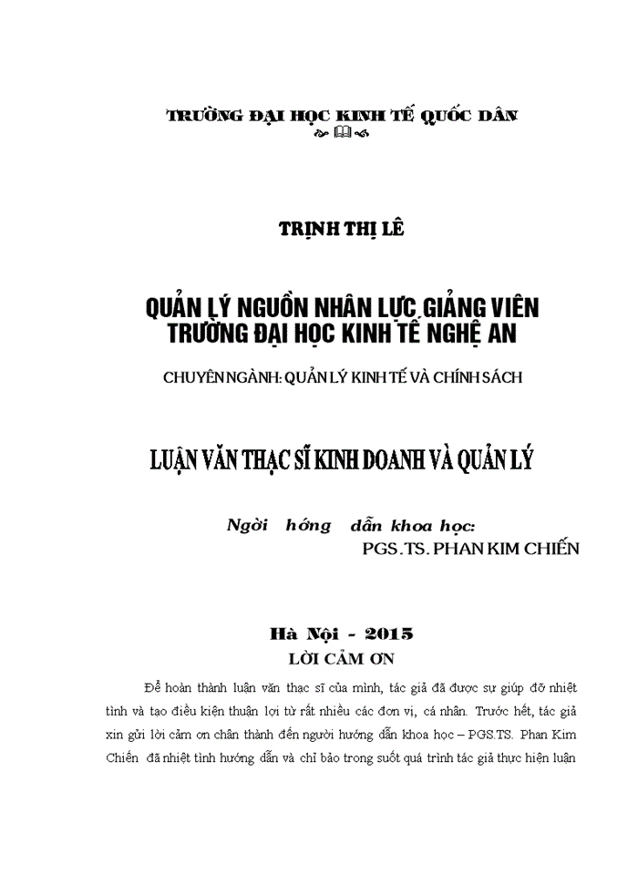 Quản lý nguồn nhân lực giảng viên tại Trường Đại học Kinh tế Nghệ An