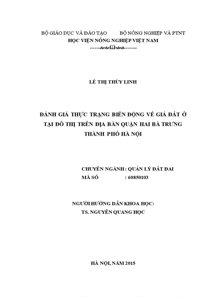 Đánh giá thực trạng biến động về giá đất ở tại đô thị trên địa bàn quận Hai Bà Trưng - thành phố Hà Nội