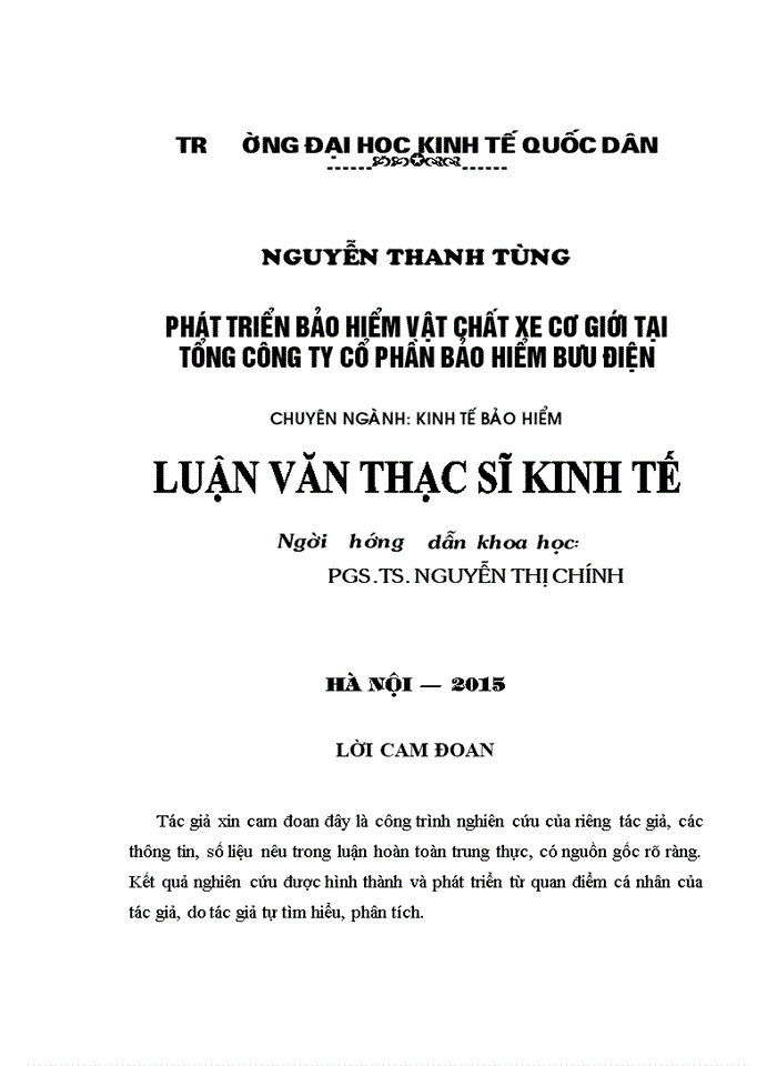 Phát triển bảo hiểm vật chất xe cơ giới tại Tổng công ty cổ phần bảo hiểm bưu điện