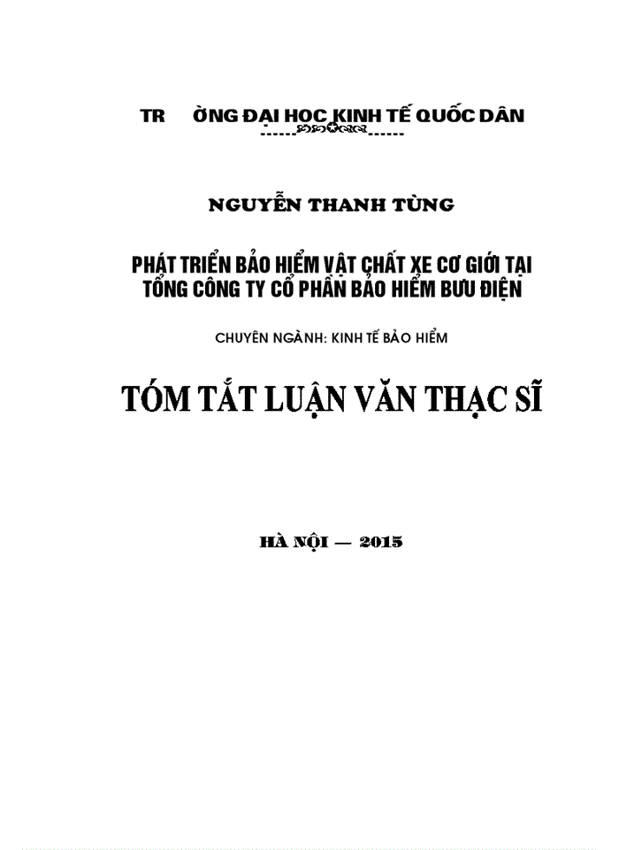 Phát triển bảo hiểm vật chất xe cơ giới tại Tổng công ty cổ phần bảo hiểm bưu điện