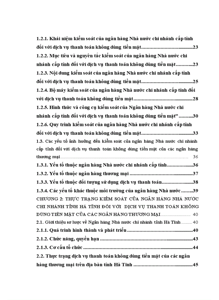 Kiểm soát của ngân hàng Nhà nước chi nhánh tỉnh Hà Tĩnh đối với  dịch vụ thanh toán không dùng tiền mặt của các ngân hàng thương mại