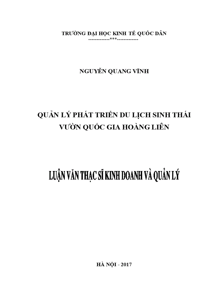 Quản lý phát triển du lịch sinh thái Vườn Quốc gia Hoàng Liên