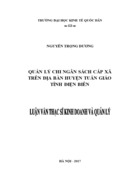 Quản lý chi ngân sách cấp xã trên địa bàn huyện Tuần Giáo, tỉnh Điện Biên