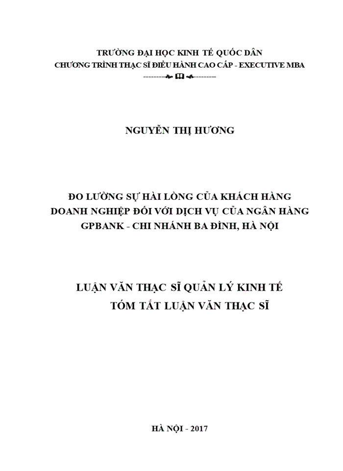 image for page Đo lường sự hài lòng của khách hàng doanh nghiệp đối với dịch vụ của ngân hàng GPBank - chi nhánh Ba Đình, Hà Nội